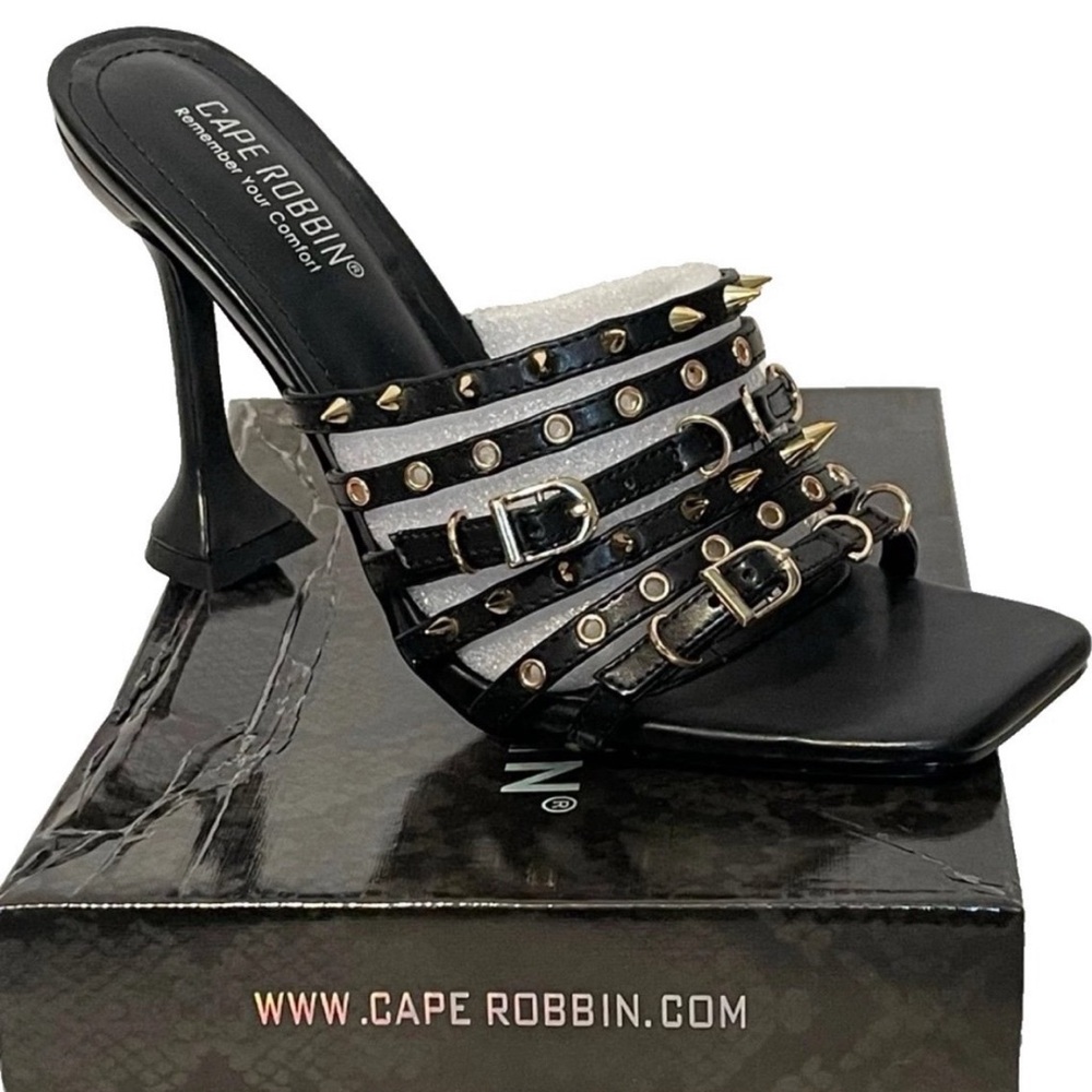 Black Gold Studded Spike Grunge Punk Buckle High Heels Goth Sexy